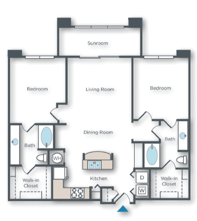 Floor plan for 2 beds, 2 baths, 1220 sqft